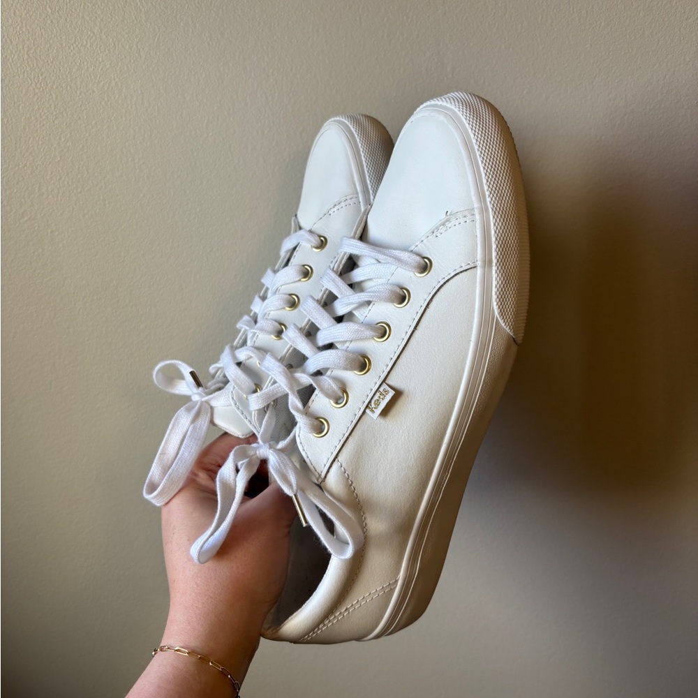 Keds Classic White/Gold Leather Lace-Up Sneakers